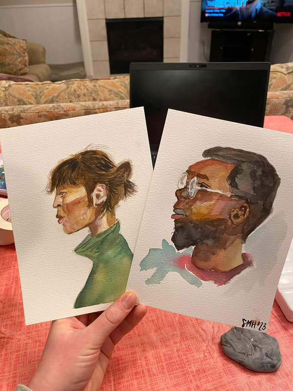 Face sketches in watercolor.